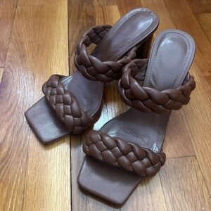 Thick brown sandals with heels
